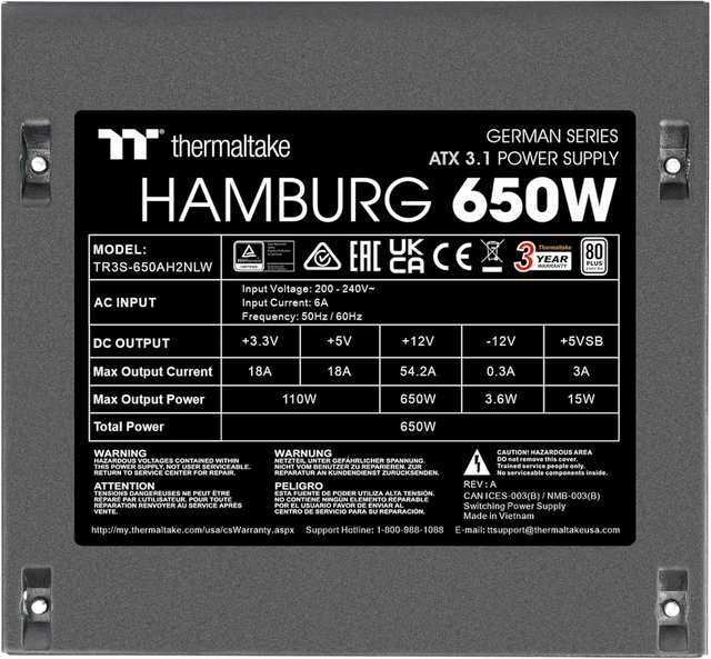 Thermaltake Hamburg Power Supply Unit 650