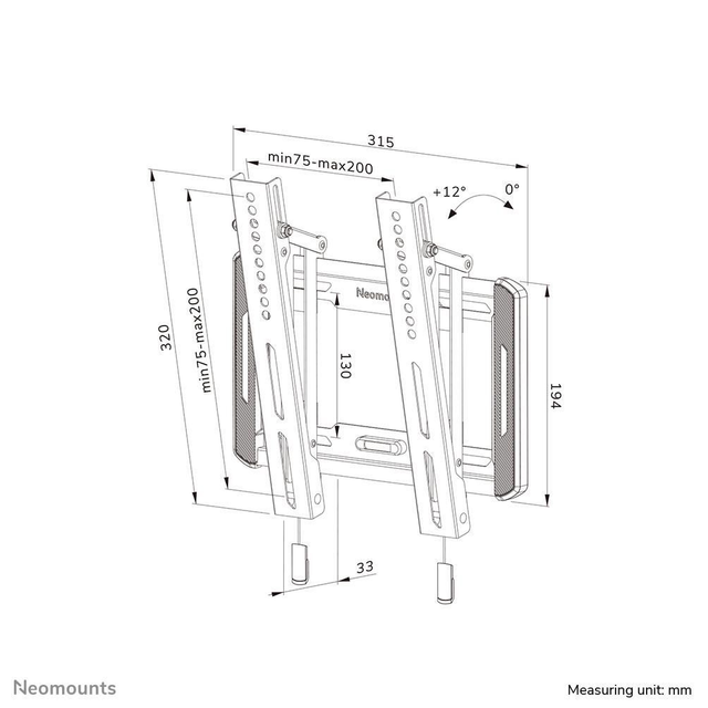Neomounts Tiltable TV mount wall, 24-65", Max 40 kg