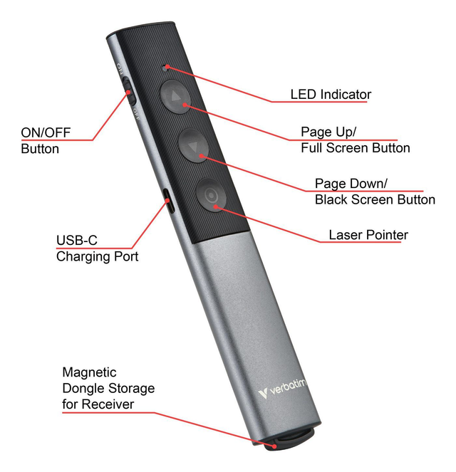Verbatim Agenda Wireless Presenter with Red Laser Pointer