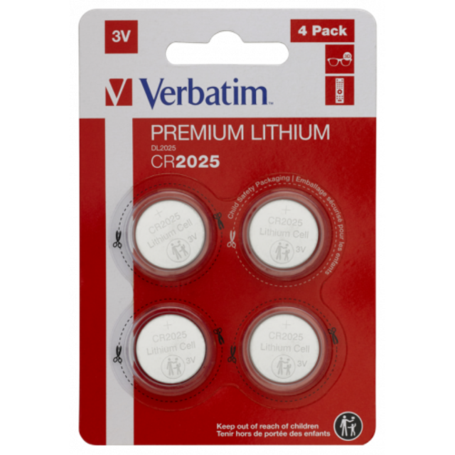 VERBATIM LITHIUM BATTERY CR2032 3V 4 PACK