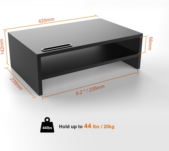 Wood Monitor Stand Riser with Smartphone Holder, 2 Tier Storage