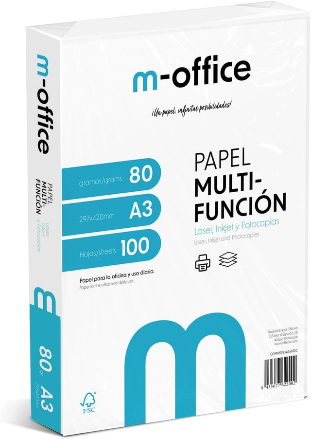 A3 80 g Pack of 100 Sheets Multi-Purpose Paper for Inkjet and Laser Printers